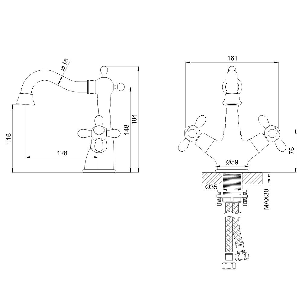 Смеситель для раковины WONZON & WOGHAND RETRO, Хром (WW-88139020-CR) купить в интернет-магазине сантехники Sanbest