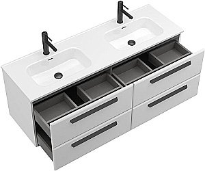 Тумба с раковиной Cezares ECO-CER-N 140 ECO-CER-N-1400-4C-SO-2-BL белая глянцевая для ванной в интернет-магазине Sanbest