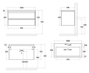Тумба с раковиной Art&Max Family-M 100 подвесная, угольный камень для ванной в интернет-магазине Sanbest
