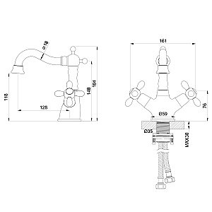 Смеситель для раковины WONZON & WOGHAND RETRO, Хром (WW-88139020-CR) купить в интернет-магазине сантехники Sanbest