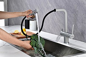 Смеситель для кухни Paulmark Serpentine Se213222-GRS серый дым купить в интернет-магазине сантехники Sanbest