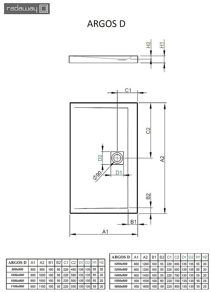 Душевой поддон Radaway Argos D 4AD914-01 140х90 белый купить в интернет-магазине Sanbest
