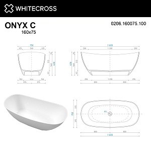 Ванна из искусственного камня WhiteCross ONYX C 160x75 белая глянцевая купить в интернет-магазине Sanbest