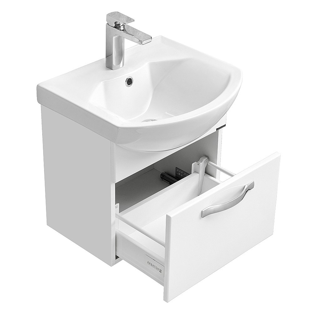 Тумба с раковиной Акватон Ария 50 белая глянцевая для ванной в интернет-магазине Sanbest