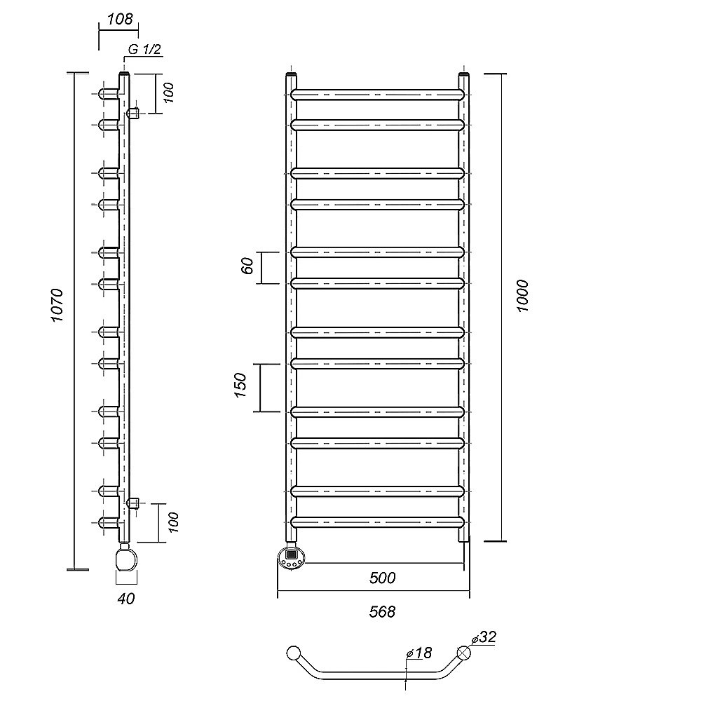Полотенцесушитель электрический Domoterm Лаура П12 500x1000 E хром купить в интернет-магазине сантехники Sanbest