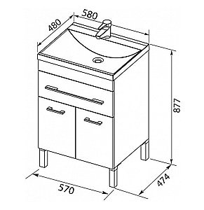 Тумба с раковиной Aquanet Верона 58/Aquanet Нота-58 напольная ящик и дверцы белая глянцевая для ванной в интернет-магазине Sanbest