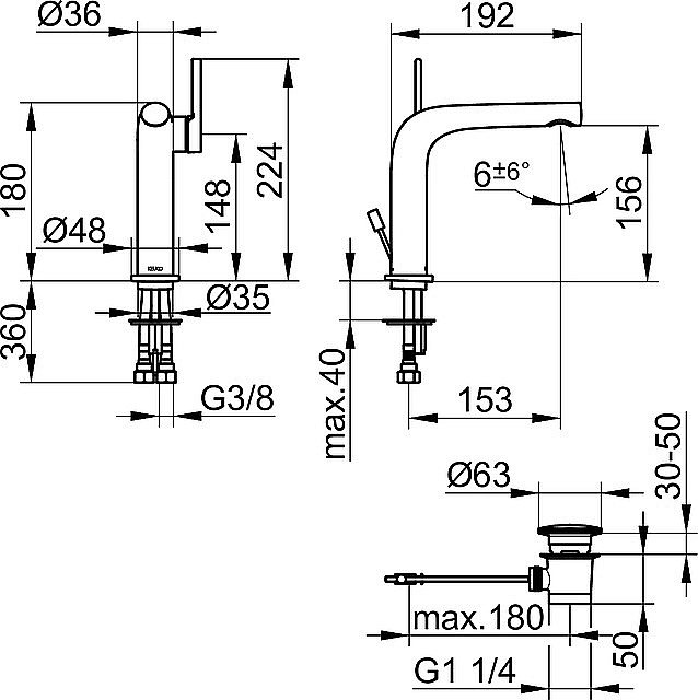Смеситель для раковины KEUCO EDITION 400 51502130000 хром черный купить в интернет-магазине сантехники Sanbest