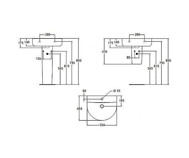 Раковина на полупьедестале Ideal Standard Connect 55 E785401 белая купить в интернет-магазине Sanbest
