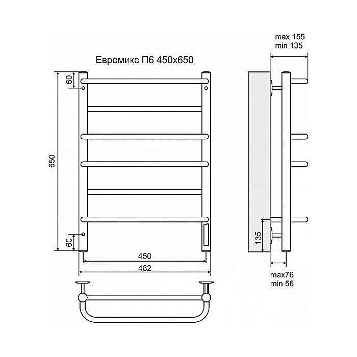 Полотенцесушитель электрический Terminus Евромикс П6 450x650 черный купить в интернет-магазине сантехники Sanbest
