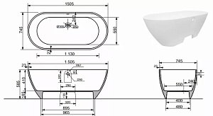 Ванна Эстет Miami silk 150х75 ФР-00016722 белая матовая купить в интернет-магазине Sanbest