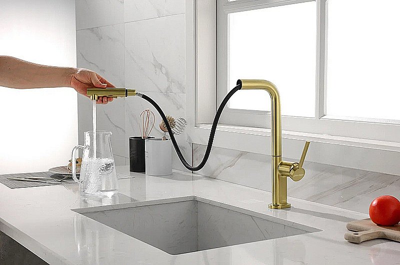 Смеситель для кухни Paulmark Neo Ne214419-LG  светлое золото купить в интернет-магазине сантехники Sanbest