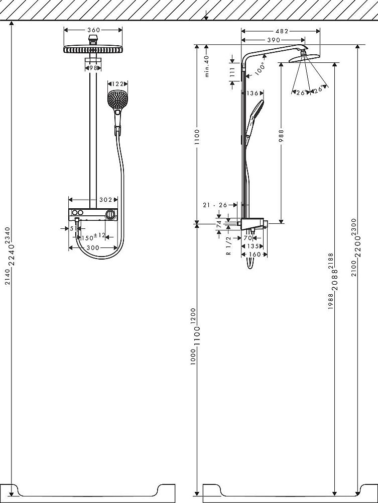 Душевая система Hansgrohe Raindance E Showerpipe 360 1jet 27288000 купить в интернет-магазине сантехники Sanbest