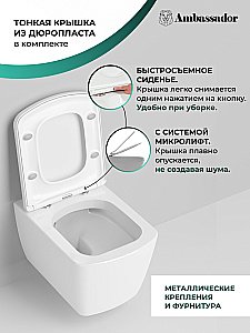 Унитаз подвесной Ambassador Kingston 143K19003RS безободковый, с крышкой микролифт, белый купить в интернет-магазине Sanbest