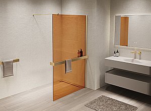 Душевая перегородка Vincea Walk-In VSW-1HR900GSG 90x200 профиль матовый золотой/стекло янтарь купить в интернет-магазине Sanbest