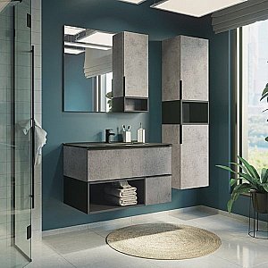 Зеркало со шкафом Comforty Франкфурт 00-00006504 90 бетон светлый в ванную от интернет-магазине сантехники Sanbest