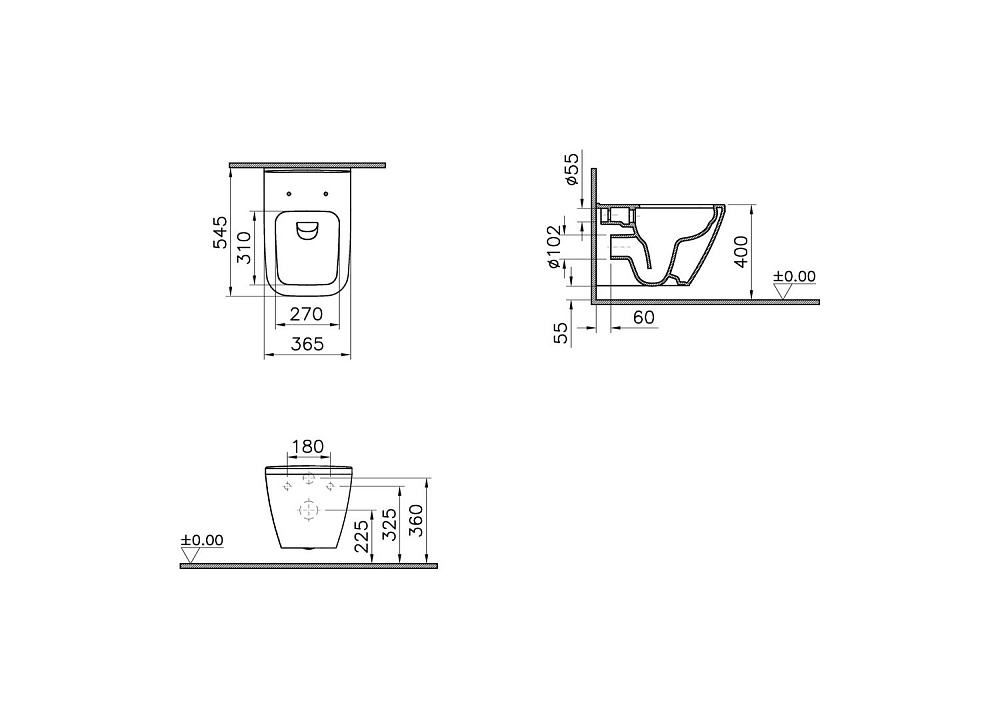 Унитаз Vitra INTEGRA SQUARE 7082B003-0075 безободковый, белый купить в интернет-магазине Sanbest