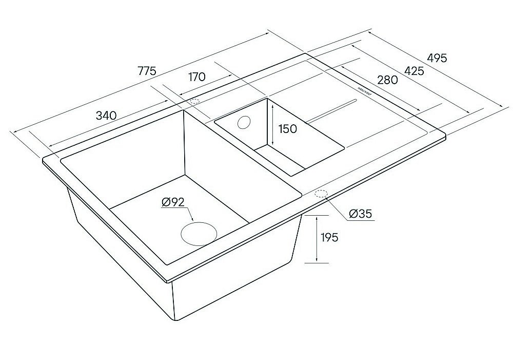 Мойка кухонная Paulmark Feste PM237850-GR Серая купить в интернет-магазине сантехники Sanbest