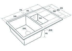 Мойка кухонная Paulmark Feste PM237850-GR Серая купить в интернет-магазине сантехники Sanbest