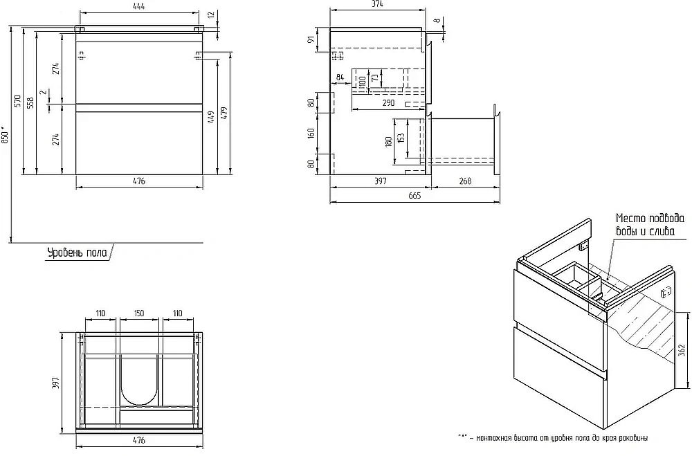 Мебель для ванной Cersanit Moduo 50 белая для ванной в интернет-магазине Sanbest