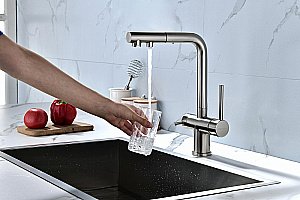 Смеситель для кухни Paulmark Serpentine Se213222-BS брашированная сталь купить в интернет-магазине сантехники Sanbest