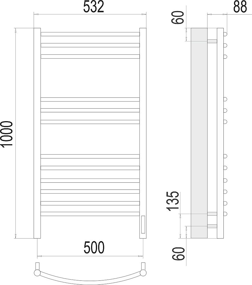Полотенцесушитель электрический Terminus Классик П12 500х1000 купить в интернет-магазине сантехники Sanbest