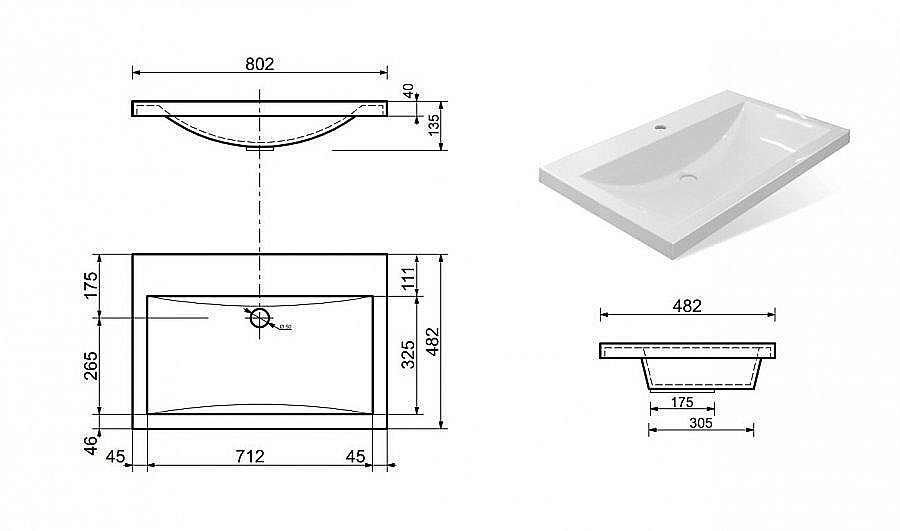 Раковина Эстет MONACO silk 80 ФР-00014951 белая матовая купить в интернет-магазине Sanbest