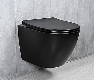 Унитаз подвесной Gid Tr2122TF-Bm черный матовый, безободковый, с крышкой микролифт, слив торнадо купить в интернет-магазине Sanbest