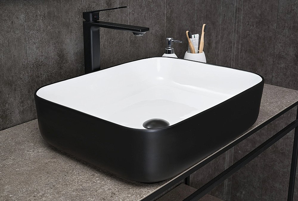 Раковина накладная Gid Geometrico 50 Nc366 52205 белая, черная купить в интернет-магазине Sanbest