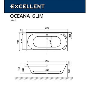 Ванна акриловая Excellent Oceana Slim WAEX.OCE16WHS 160x75 белая купить в интернет-магазине Sanbest