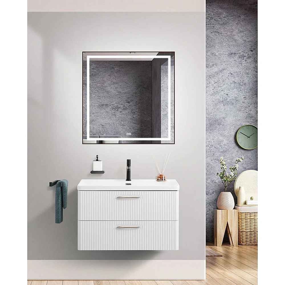 Тумба с раковиной Belbagno DUE 80 ручки в комплекте, белый металлик для ванной в интернет-магазине Sanbest