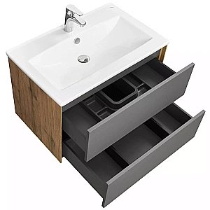 Тумба с раковиной Акватон Сохо 75 дуб веллингтон/графит для ванной в интернет-магазине Sanbest