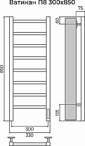 Полотенцесушитель электрический TERMINUS Ватикан П8 300х850 4670078553430 нержавеющая сталь купить в интернет-магазине сантехники Sanbest