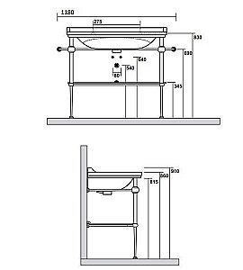 Консоль с раковиной на 1 отв. Kerasan Waldorf 4142K 100 золото для ванной в интернет-магазине сантехники Sanbest