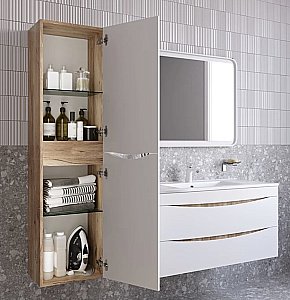 Пенал Iddis Cloud CLO40Y0i97 белый матовый/светлое дерево для ванной в интернет-магазине сантехники Sanbest