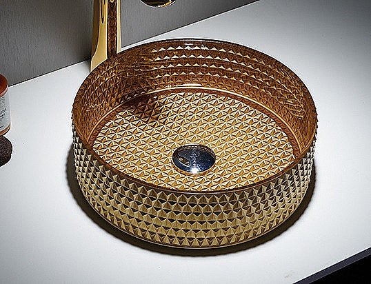 Раковина накладная CeramaLux NC 36 GL05 золото, прозрачная купить в интернет-магазине Sanbest