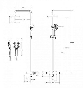 Душевая система Cezares STYLUS-CVD-NOP черная матовая купить в интернет-магазине сантехники Sanbest