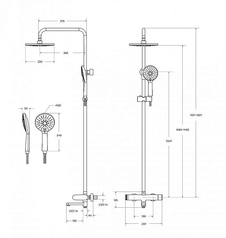 Душевая система Cezares STYLUS-CVD-NOP черная матовая купить в интернет-магазине сантехники Sanbest