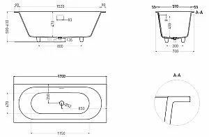 Ванна Salini Ornella AXIS KIT S-Stone 104723MF 170x70 RAL матовая купить в интернет-магазине Sanbest