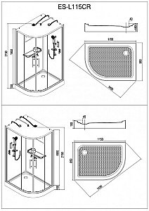Душевая кабина Esbano Elegancia ES-L115CR 115x85 стекло матовое/профиль белый купить в интернет-магазине Sanbest