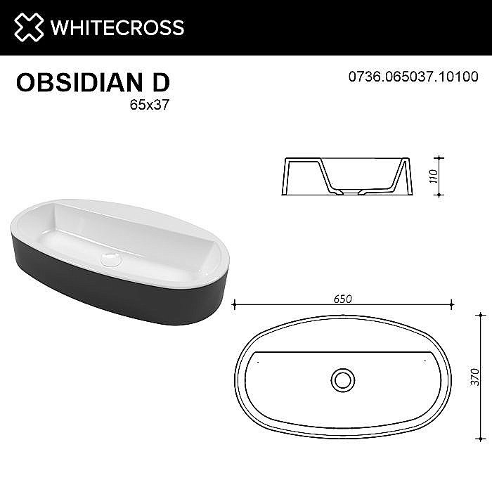 Раковина накладная WhiteCross Obsidian 65 0736.065037.10100 черная, белая купить в интернет-магазине Sanbest
