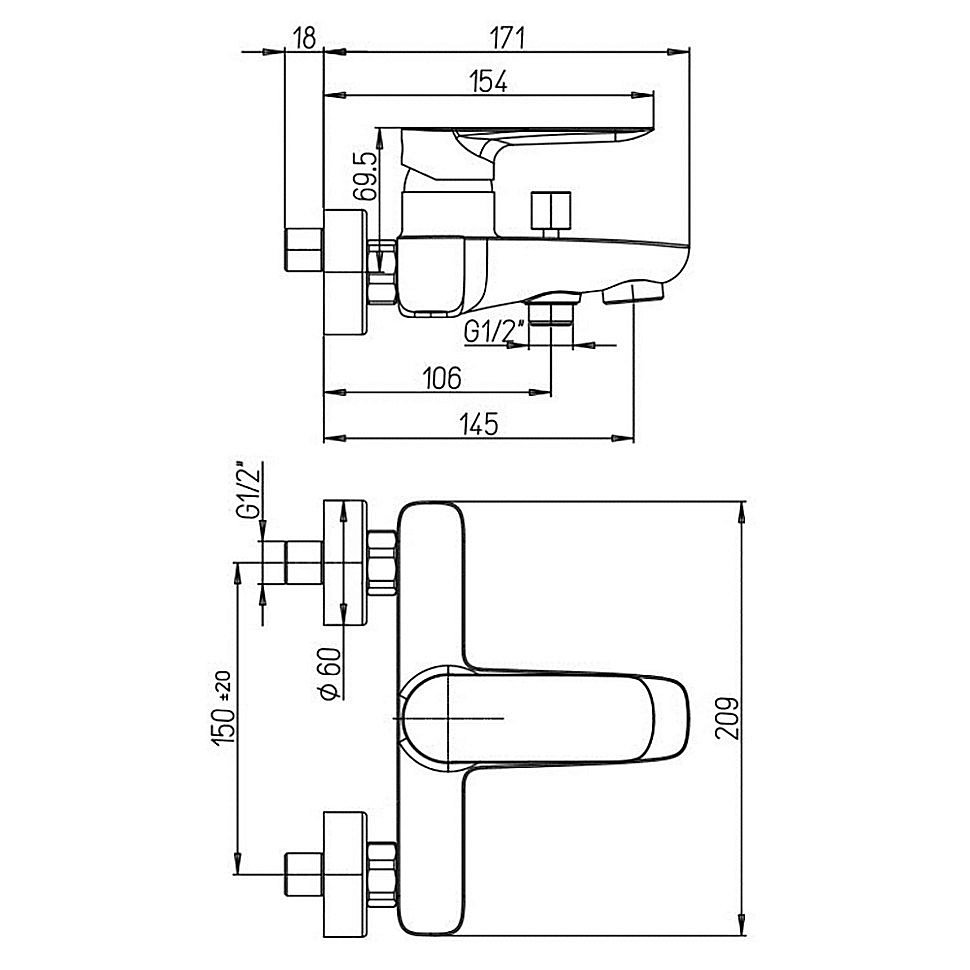 Смеситель для ванны PAINI Nove 09CR111LMKM хром купить в интернет-магазине сантехники Sanbest