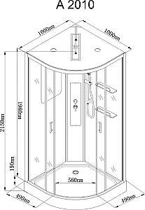 Душевая кабина AvaCan A Серия A2010LED 100х100 с гидромассажем, с подсветкой купить в интернет-магазине Sanbest