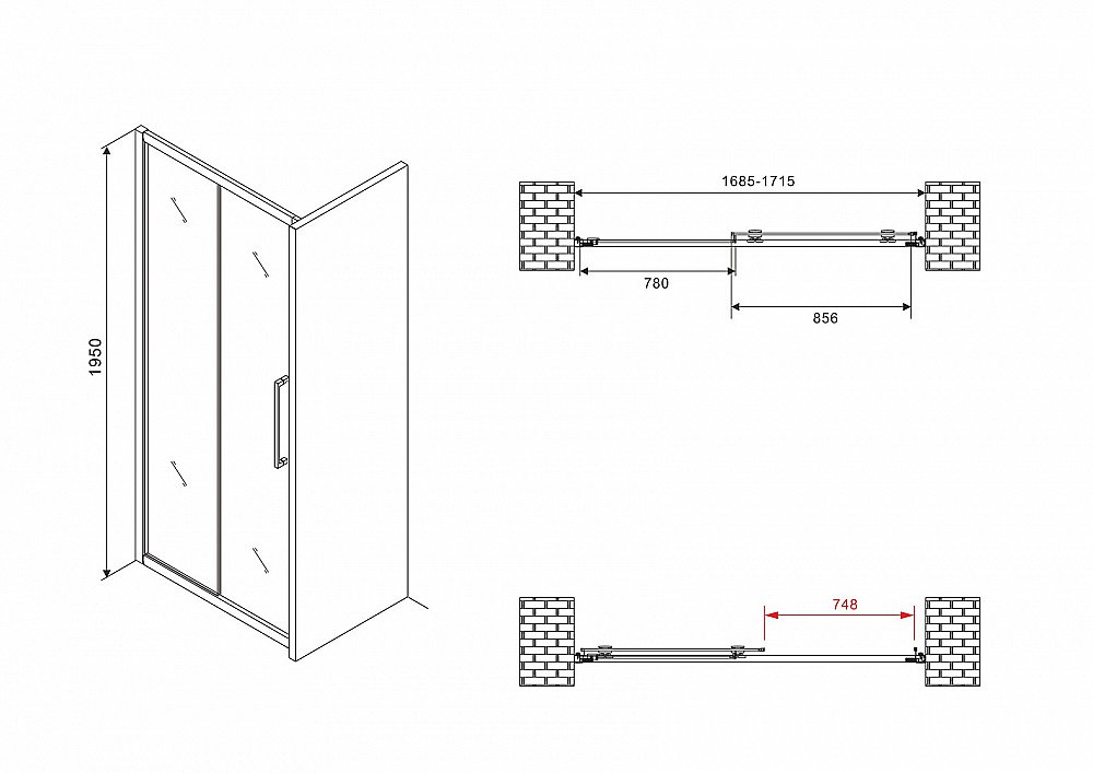 Душевая дверь Abber SCHWARZER DIAMANT 170 AG30170BMH черная/матовая купить в интернет-магазине Sanbest