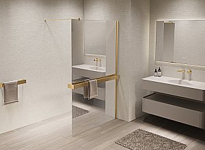 Душевая перегородка Vincea Walk-In VSW-1HR900MRG 90x200 профиль матовый золотой/стекло зеркальное купить в интернет-магазине Sanbest