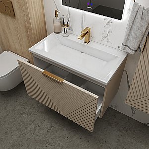 Тумба с раковиной подвесная Grossman БЛИСС 60 с 1 ящ, бежевая матовая для ванной в интернет-магазине Sanbest