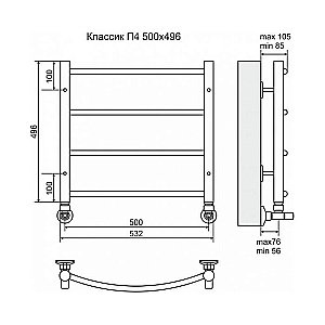 Полотенцесушитель водяной Terminus Классик П4 500x496 купить в интернет-магазине сантехники Sanbest