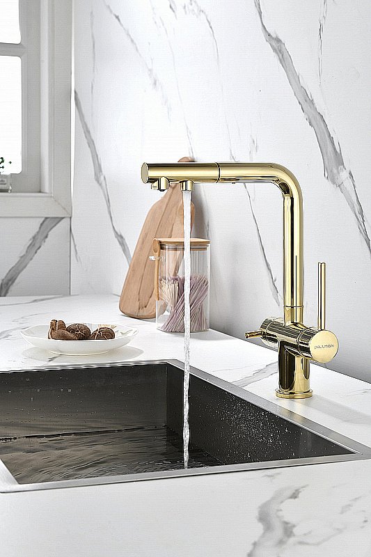 Смеситель для кухни Paulmark Serpentine Se213222-G золото купить в интернет-магазине сантехники Sanbest