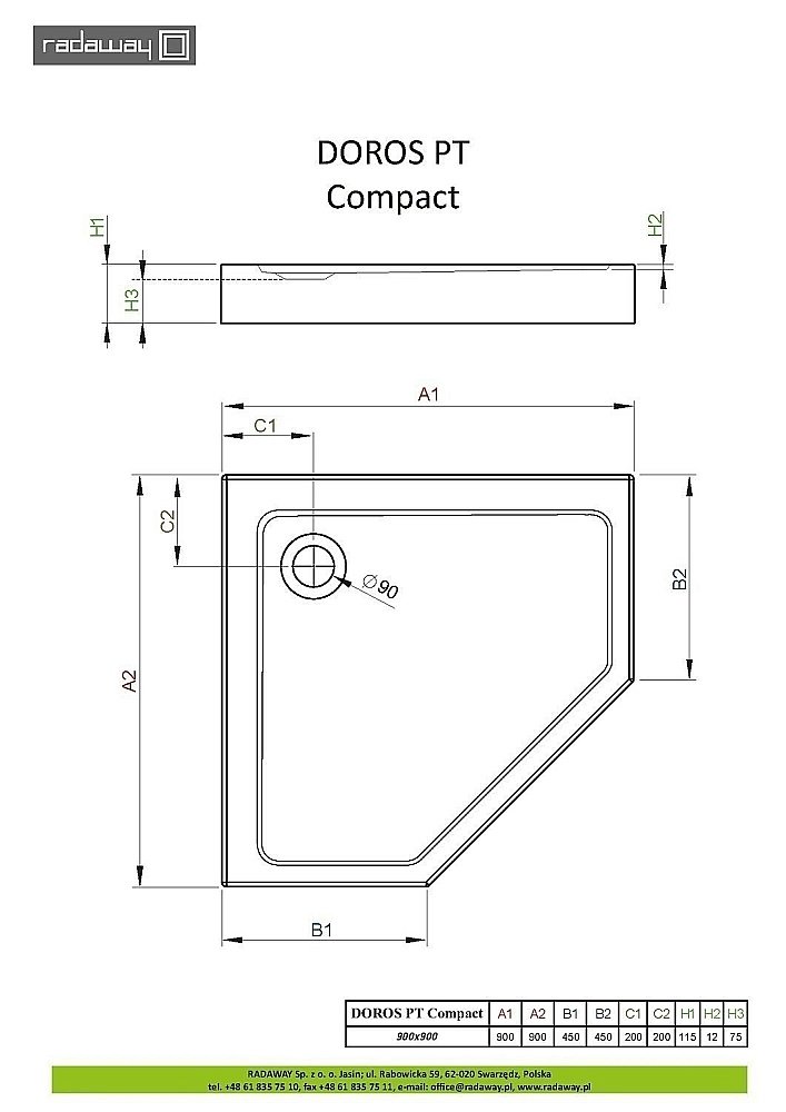 Душевой поддон Radaway Doros PT Compact SDRPTP9090-05 90x90 белый купить в интернет-магазине Sanbest