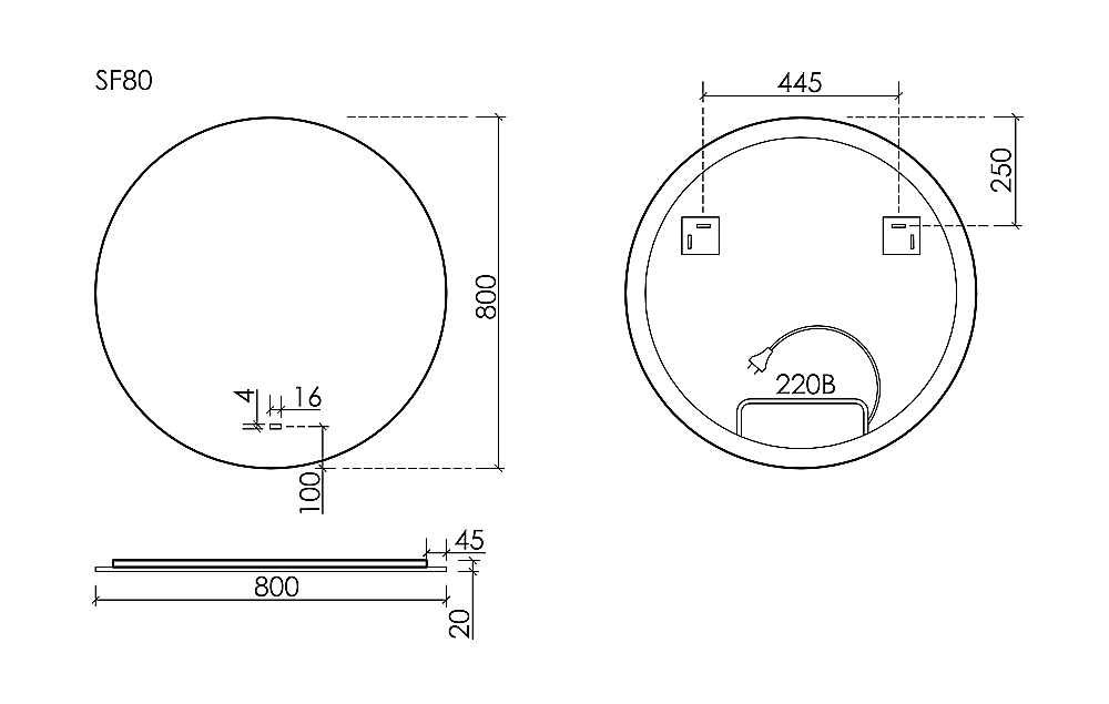 Зеркало с подсветкой Sancos Sfera 2.0 SF2.800 80х80 в ванную от интернет-магазине сантехники Sanbest