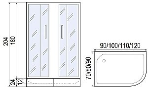 Душевой уголок с поддоном МОНОМАХ ДУ 90/70/180 МЗ BL L/R 10000012455 90x70 стекло прозрачное с рисунком/профиль черный купить в интернет-магазине Sanbest